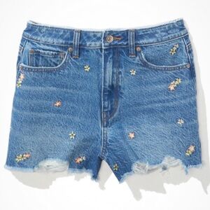 AE Floral Embroidered Denim Mom Shorts
